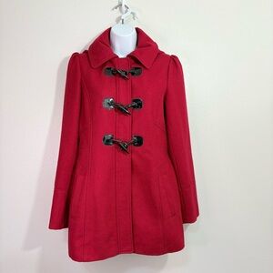 Guess Women's Red Pea Coat with Toggle Closures Full Zip Wool Blend SzM Preppy